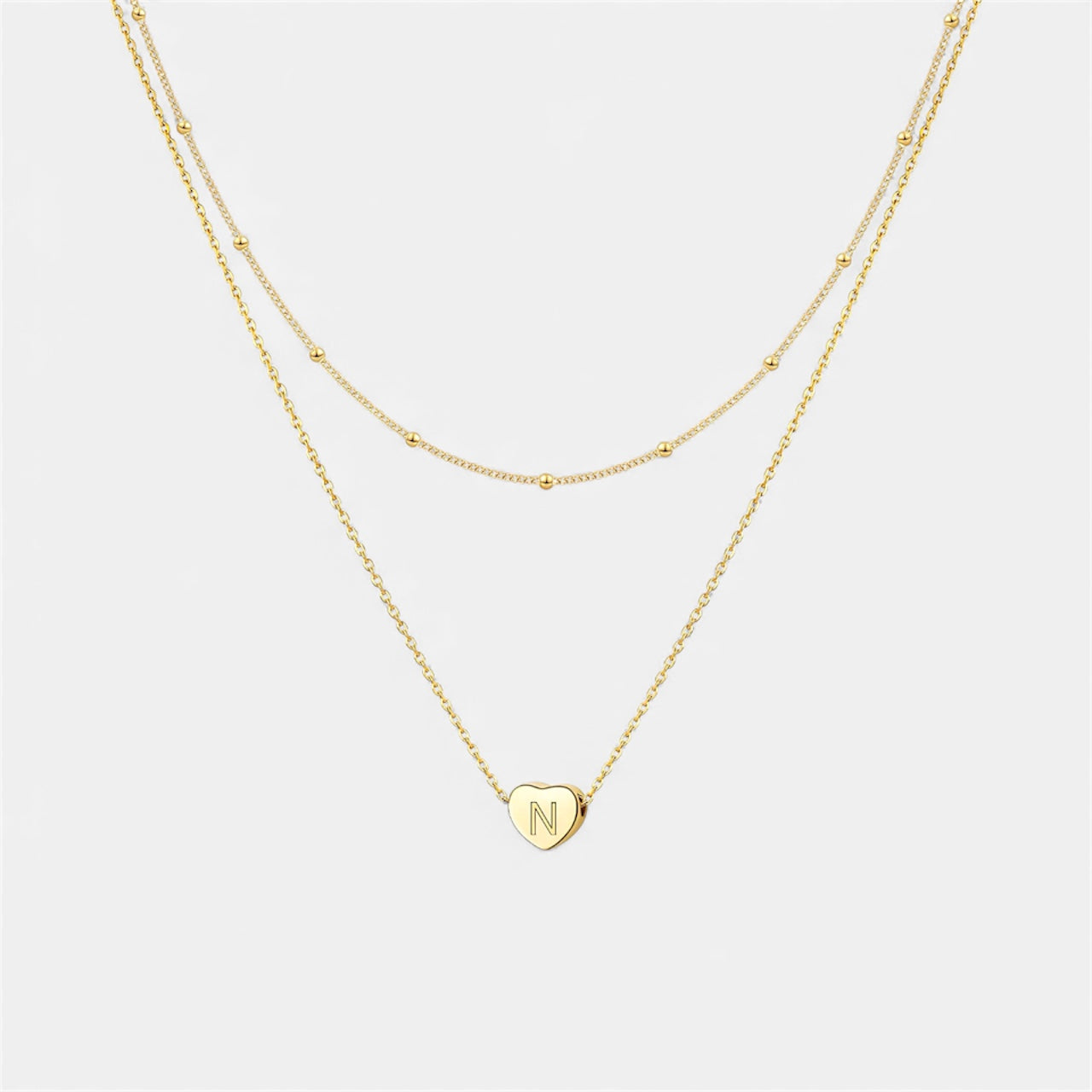 Layered Heart Initial Necklace