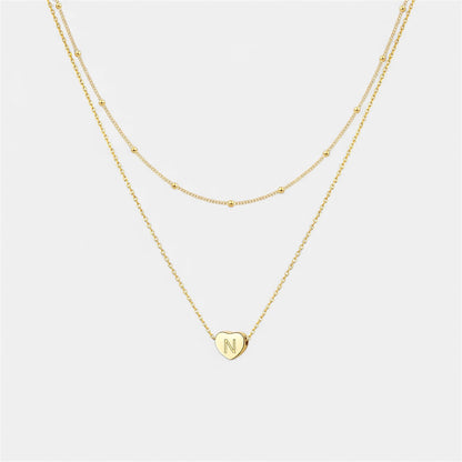 Layered Heart Initial Necklace