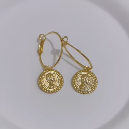 ELIZA Coin Medallion Hoop Earrings